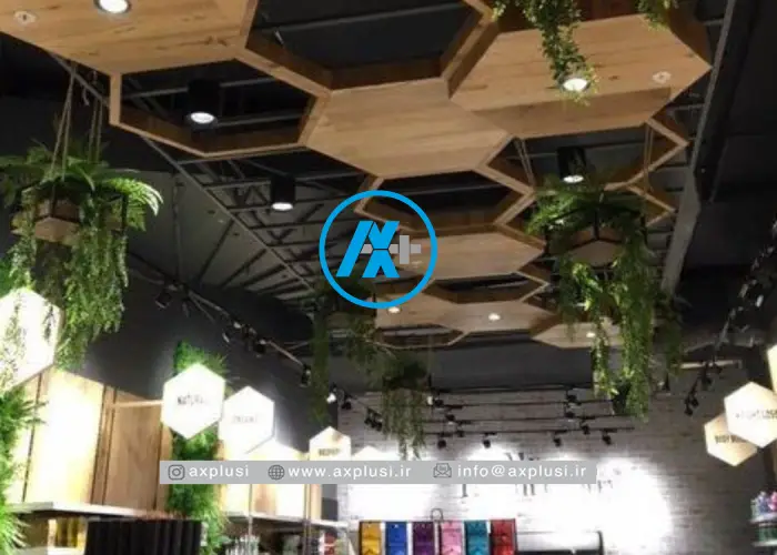 طراحی چوب و کناف برای سقف مغازه